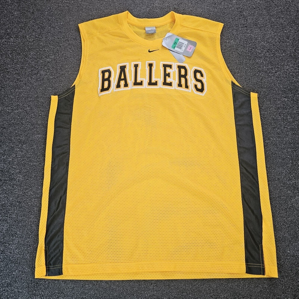 Vintage Nike Ballers Jersey Mens XL Spellout Logo Yellow Center Swoosh Y2k